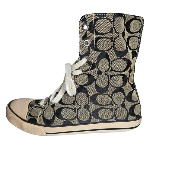 Coach Women’s Bonney High-Top Sneaker Canvas Beige Black 7 Retro Y2K - Picture 2 of 11